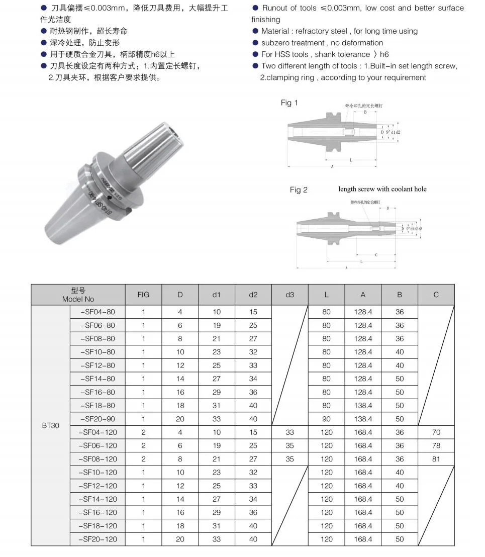 CNC Machine Tools Tool Holder High Speed Tooling System BT40-SF08-90 BT-SF Series Collet Chuck